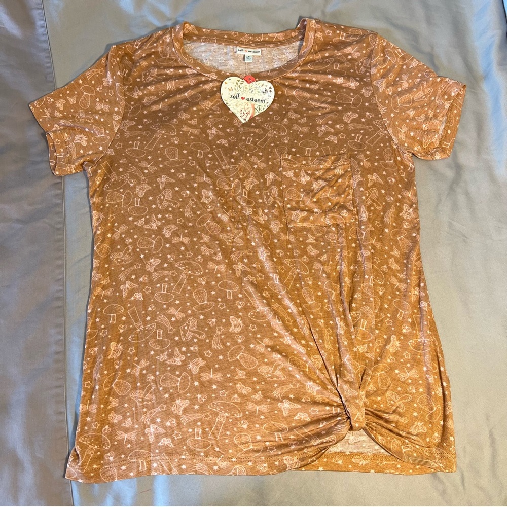 NWT Mushroom & Butterfly tan lightweight short sleeve shirt w pocket | small